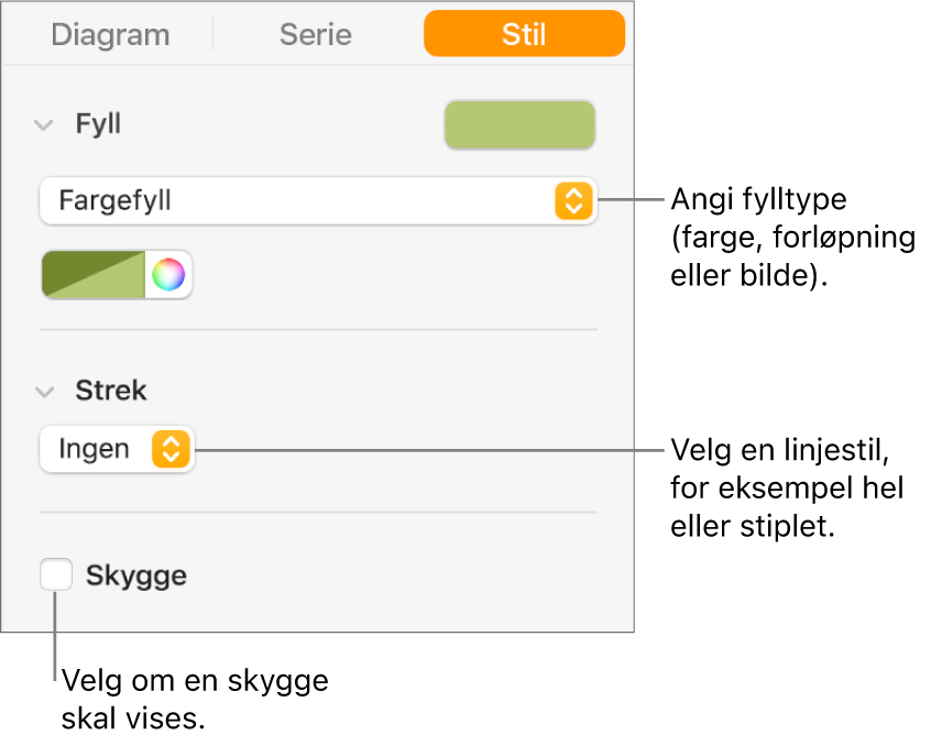 Kontroller for å endre utseendet på dataserier.