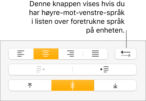 Avsnittsretning-knappen ved siden av avsnittsjusteringsknapper.