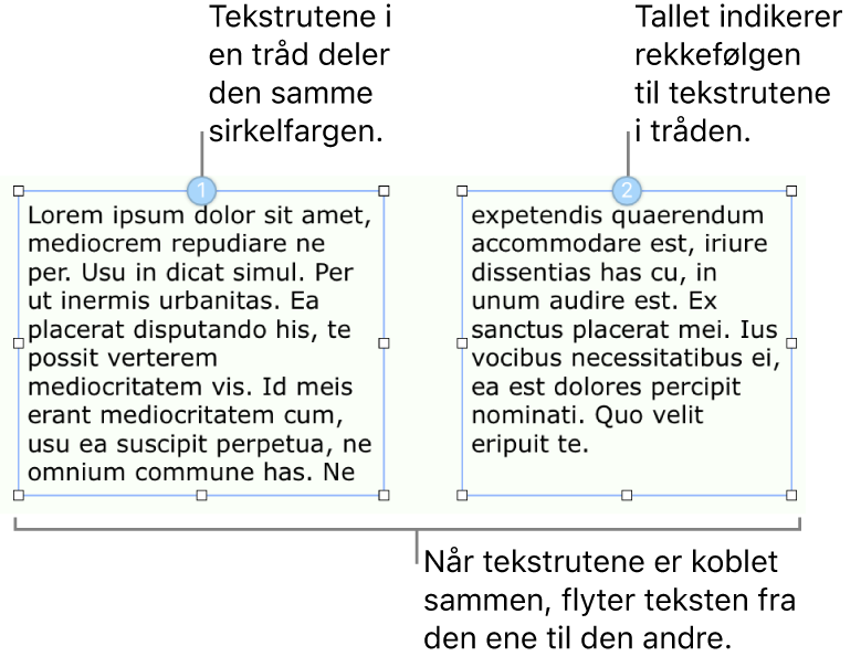 To tekstruter med blå sirkler øverst og numrene 1 og 2 inni sirklene.