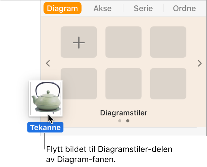 Et bilde flyttes til diagramstildelen i sidepanelet for å opprette en ny stil.