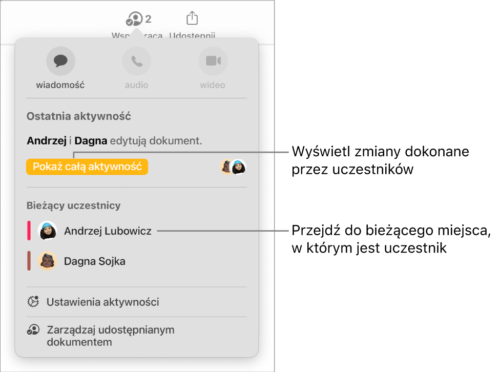 Menu współpracy z wymienionymi dwoma aktualnymi uczestnikami.
