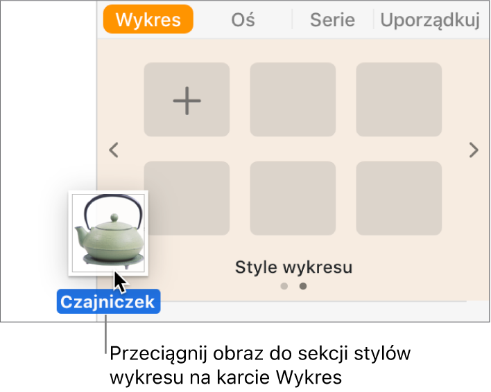 Przeciąganie obrazka do sekcji stylów wykresu paska bocznego w celu utworzenia nowego stylu.