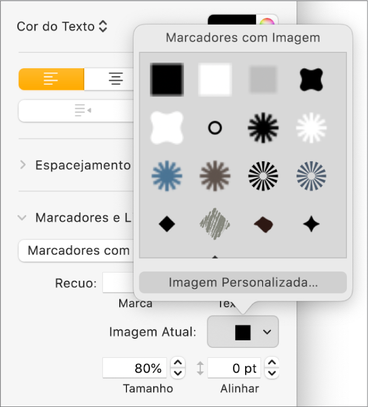 Menu pop-up Marcadores com Imagem.