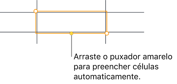 Uma célula selecionada com um puxador amarelo que pode ser arrastado para preencher células automaticamente.
