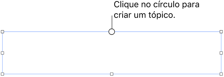 Uma caixa de texto vazia com um círculo branco na parte superior e puxadores de redimensionamento nos cantos e na parte inferior.