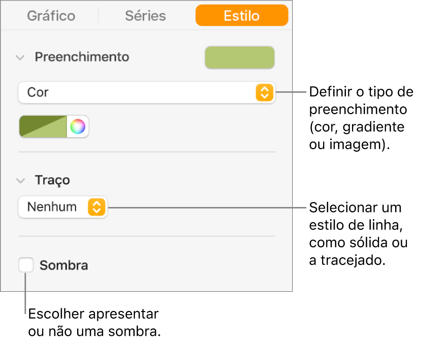 Controlos para alterar a aparência da série de dados.