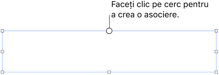 O casetă de text goală cu un cerc alb în partea de sus și mânere de redimensionare în colțuri, pe laterale și în partea de jos.