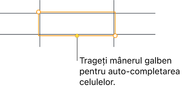 O celulă selectată cu un mâner galben pe care îl puteți trage pentru completarea automată a celulelor.