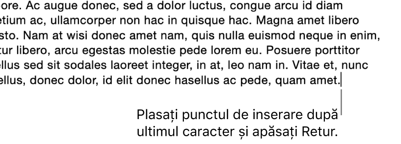 Punctul de inserare plasat după punctul ultimei propoziții a unui paragraf.