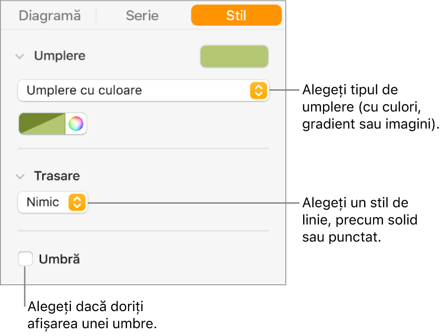 Comenzi pentru modificarea aspectului seriei de date.