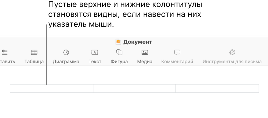 Три поля верхнего колонтитула над заголовком документа.