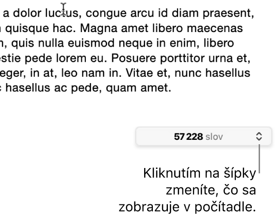Menu počtu slov zobrazujúce počet slov v dokumente.