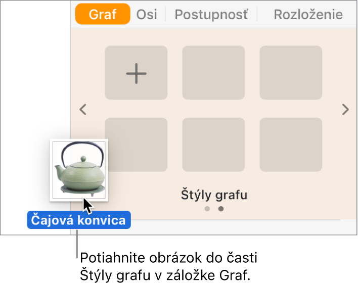Vytvorenie nového štýlu potiahnutím obrázka do časti štýlov grafu bočného panela.