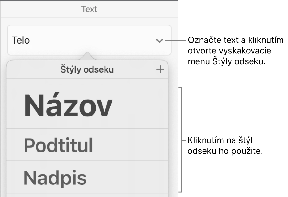 Menu Štýly odseku.