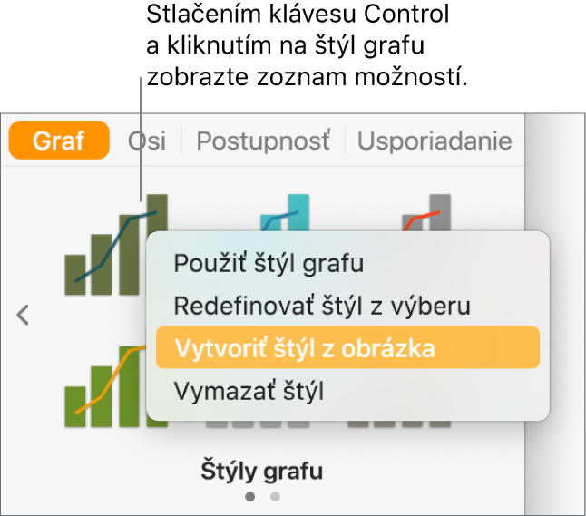 Menu skratiek štýlu grafu.