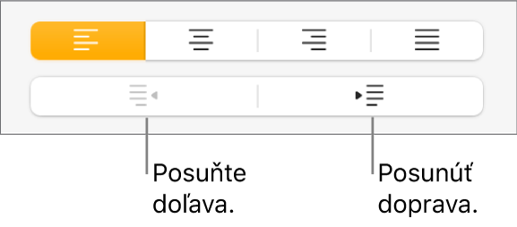 Tlačidlá na presunutie odsekov doľava a doprava.