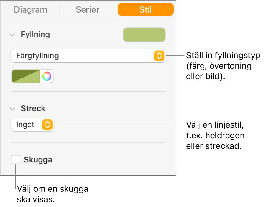 Reglage för att ändra utseendet på dataserier.