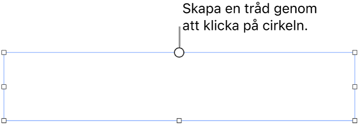 En tom textruta med en vit cirkel överst och handtag för storleksändring i hörnen, på sidorna och på nederkanten.