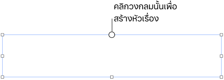 กล่องข้อความที่ว่างเปล่าที่มีวงกลมสีขาวอยู่ที่ด้านบนสุดและขอบจับปรับขนาดอยู่ที่มุมต่างๆ ด้านต่างๆ และด้านล่างสุด