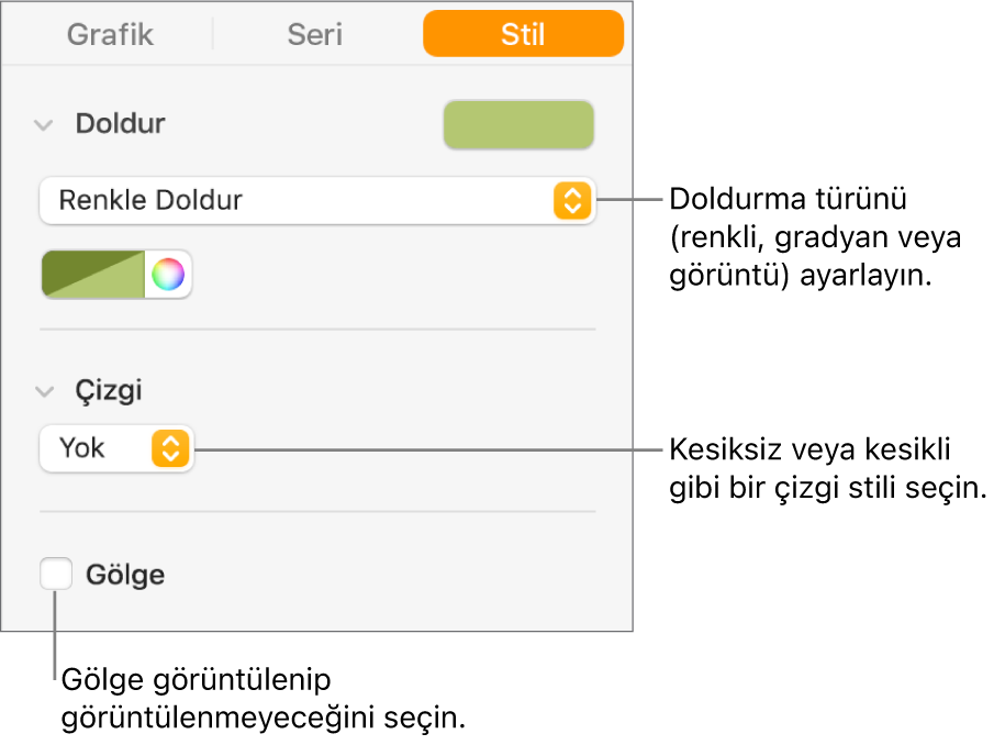 Veri serilerinin görünümünü değiştiren denetimler.