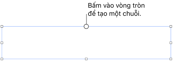Một hộp văn bản trống với một vòng tròn màu trắng ở đầu và các bộ điều khiển định cỡ lại trên các góc, cạnh và dưới cùng.