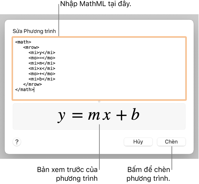Phương trình tính độ dốc của một đường trong trường Sửa phương trình và bản xem trước của công thức ở bên dưới.