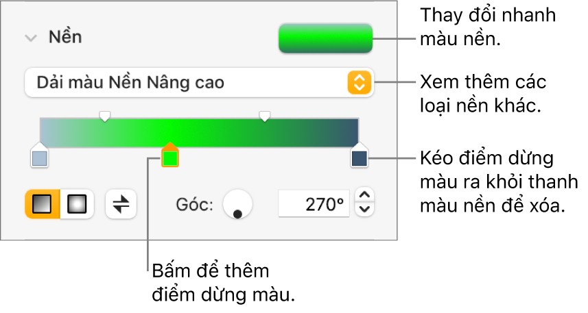 Các điều khiển để tô màu đối tượng.