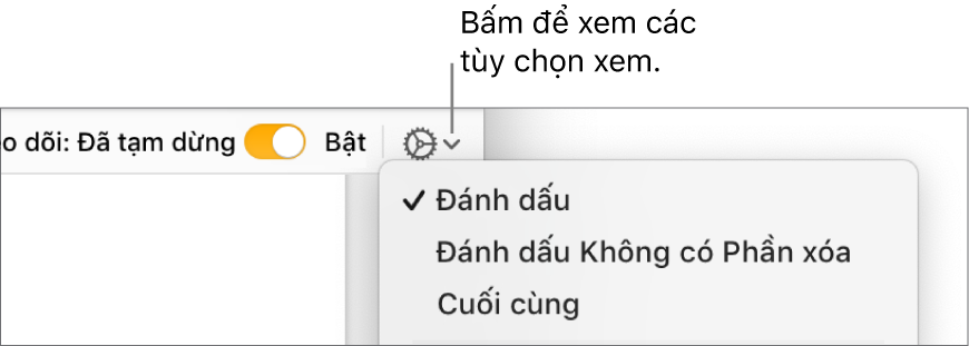 Menu tùy chọn kiểm tra đang hiển thị Đánh dấu, Đánh dấu không có phần xóa và Cuối.