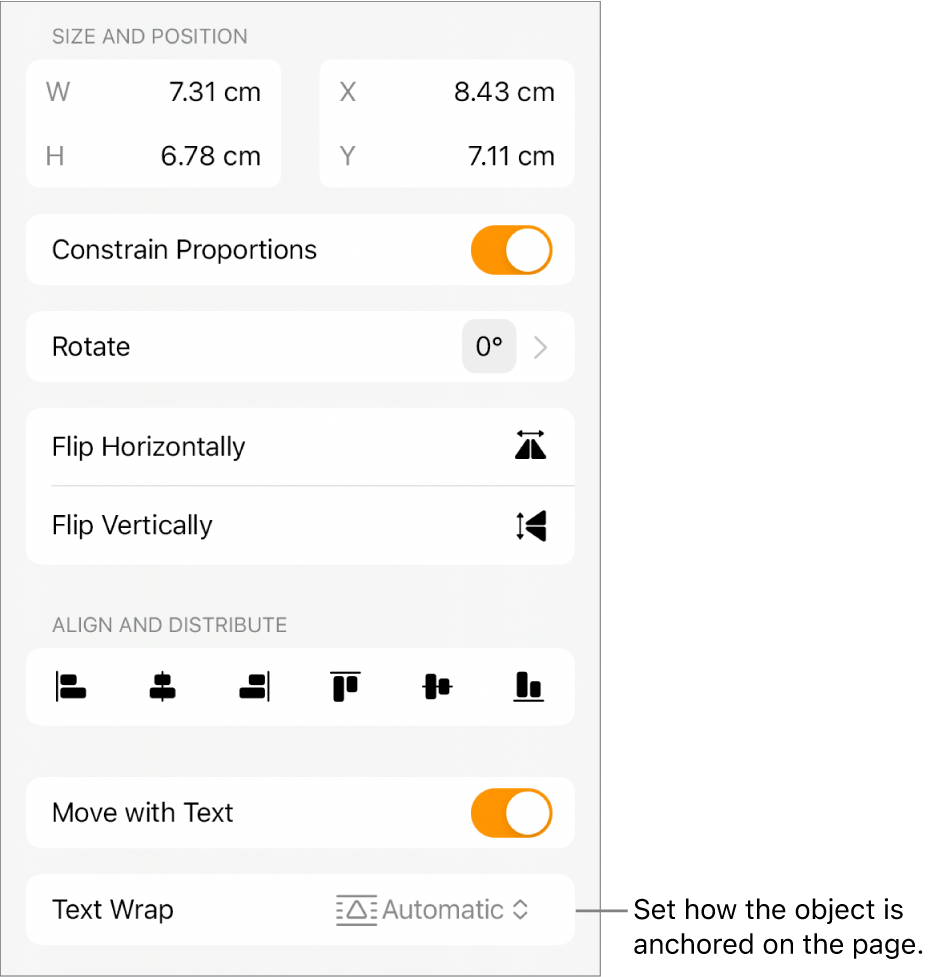 The Format controls with the Arrange tab selected and controls for Move to Back/Front, Move with Text and Text Wrap.