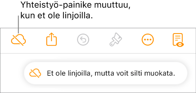 Näytöllä näkyvässä ilmoituksessa lukee ”Et ole linjoilla, mutta voit silti muokata.”