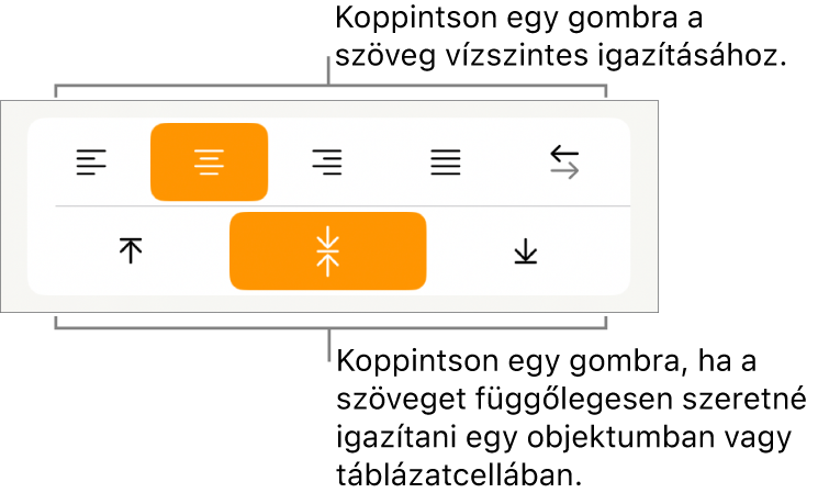 A szövegek vízszintes és függőleges igazítására szolgáló gombok.