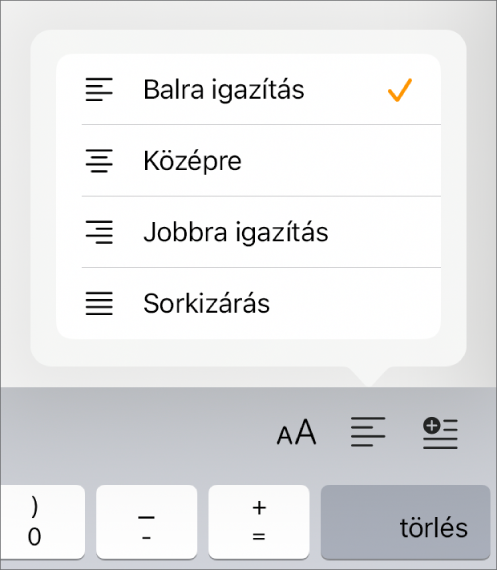 A Formátumsáv a szövegbehúzás és a bekezdésigazítás vezérlőivel.
