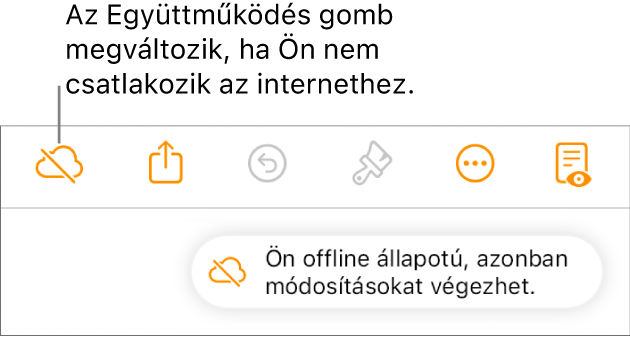 Figyelmeztetés a képernyőn: „Offline módban van, de folytathatja a szerkesztést”.
