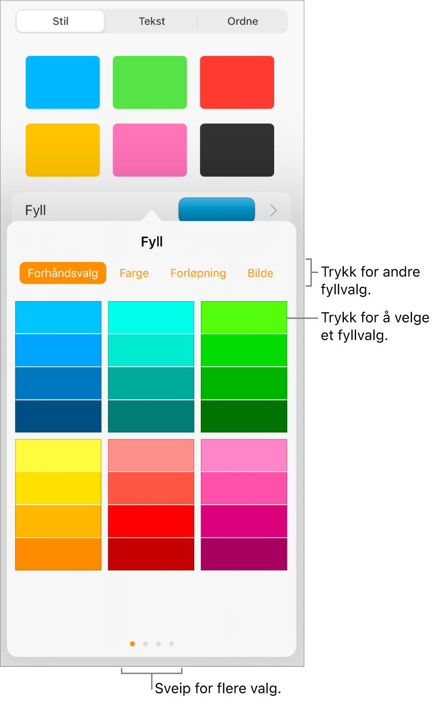 Fyllalternativer i Stil-fanen for Format-knappen.