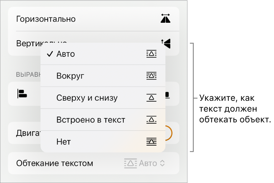 Элементы управления форматированием. Выбрана вкладка «Расстановка». Под ней расположены элементы управления «Обтекание текстом» с вариантами «Поместить на задний или передний план», «Двигать с текстом» и «Обтекание текстом».