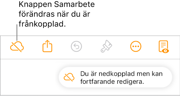Ett meddelande på skärmen säger Du är nedkopplad men kan fortfarande redigera.