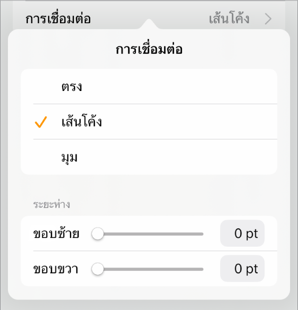 ตัวควบคุมการเชื่อมต่อซึ่งโค้งถูกเลือกอยู่