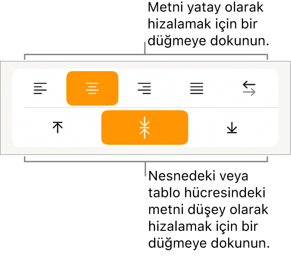Metin için yatay ve düşey hizalama düğmeleri.