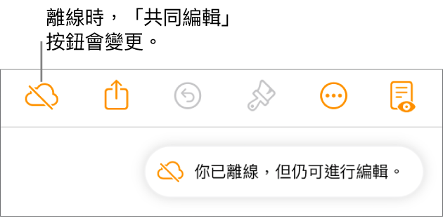 螢幕上的警示顯示「你已離線,但仍可進行編輯。」