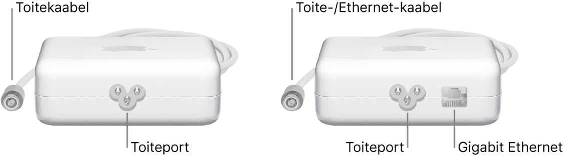Üks toiteadapter ilma Etherneti pordita ja teine toiteadapter Etherneti pordiga.