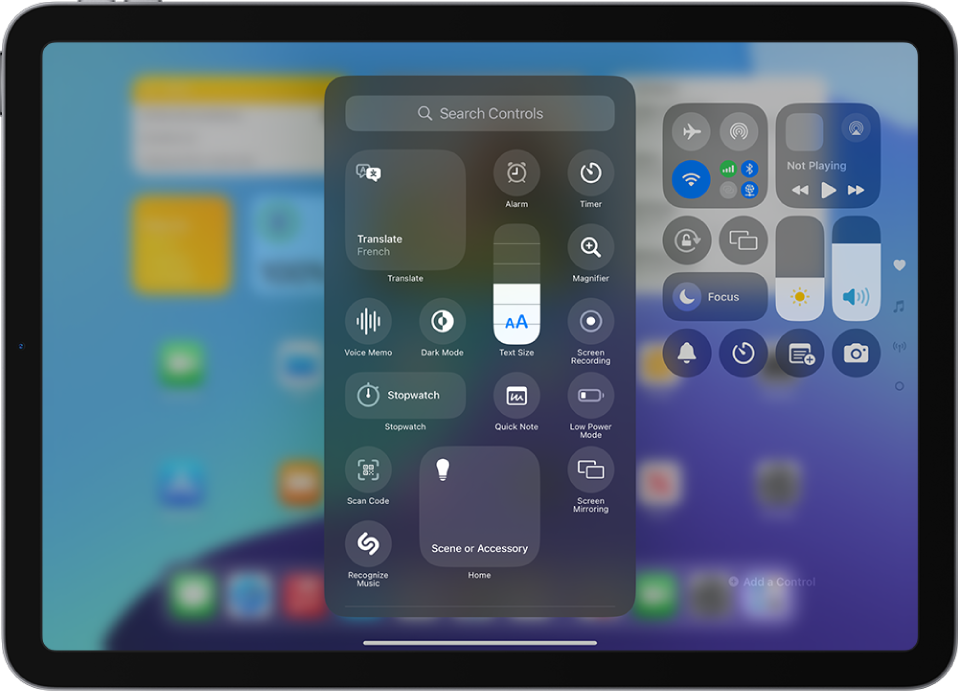 Control Center with customized controls.