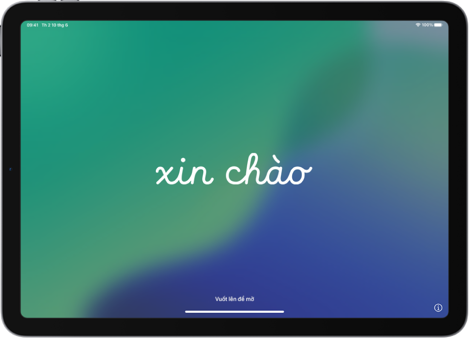 Màn hình Xin chào xuất hiện khi bạn bật iPad lần đầu tiên.