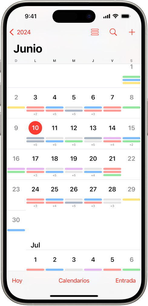 La vista de mes en la app Calendario.