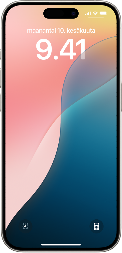 iPhonen lukittu näyttö. Näytön vasemmassa alareunassa ja oikeassa alareunassa olevat säätimet on mukautettu.