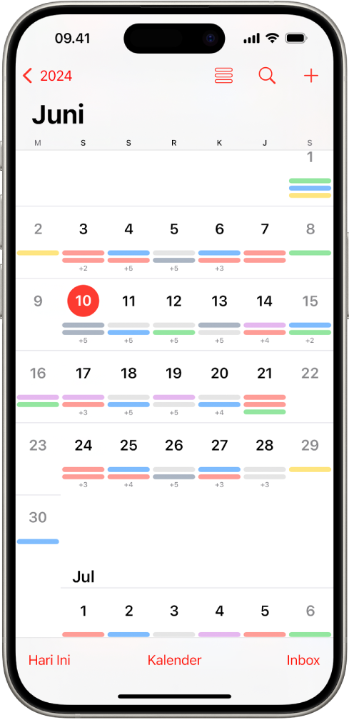 Tampilan bulan di app Kalender.