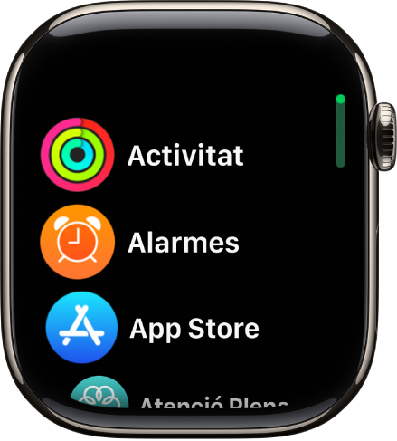 La pantalla d’inici en vista de llista les apps per ordre alfabètic.