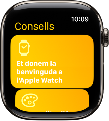 L’app Consells amb col·leccions de consells com “Et donem la benvinguda a l’Apple Watch”.