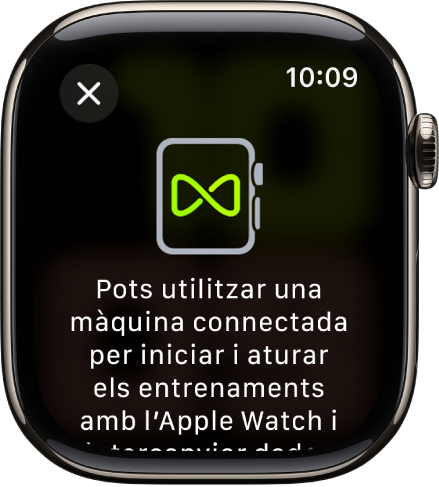 Pantalla d’enllaç que apareix quan s’enllaça l’Apple Watch amb màquines de gimnàs.