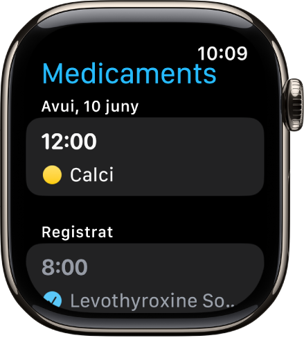 L’app Medicaments mostra els medicaments programats i registrats.