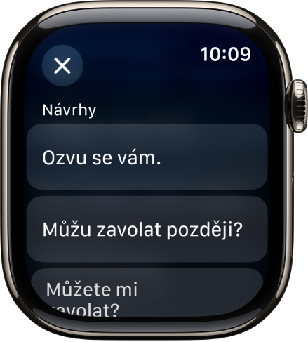 Aplikace Mail se třemi připravenými odpověďmi